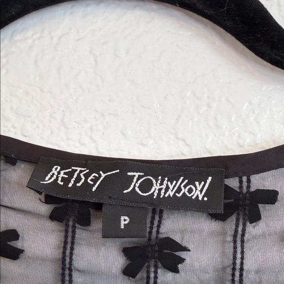 Vintage y2k Betsey Johnson Black Sheer bow Embroidered Blouse - Picture 2 of 6